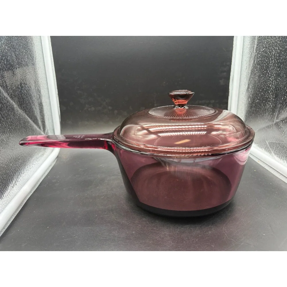 Visions by Corning Cranberry Glass 1.5L Saucepan with Lid V-1.5-B Made in USA